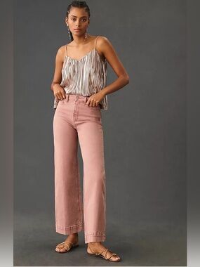 Paige Anessa High-Rise Crop Wide-Leg Jeans 26 in vintage pink terracotta